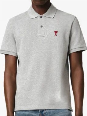 Ami Alexandre Mattiussi Gray Polo with Red Heart Logo